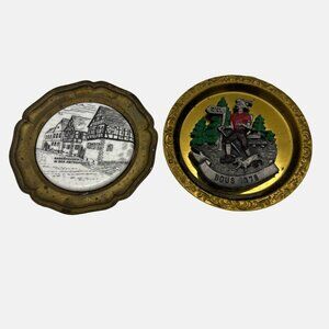 Pair Of Vintage 1978 & 1981 Volkswandertag Brass Wall Hangings 4" German Hiking